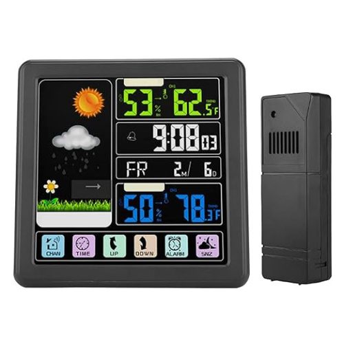 TS-3310 Drahtlose Wettervorhersagestation mit Wecker (Schwarz)