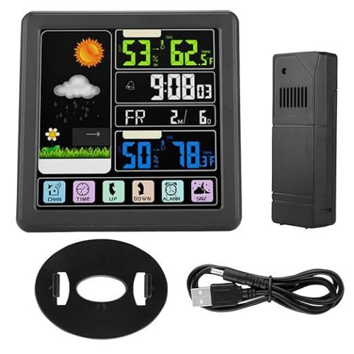 TS-3310 Drahtlose Wettervorhersagestation mit Wecker (Schwarz)