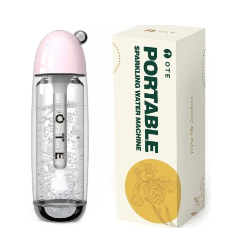 OTE Tragbare Getränkemaschine – mit 20 CO2-Kartuschen, Pink, 450 ml