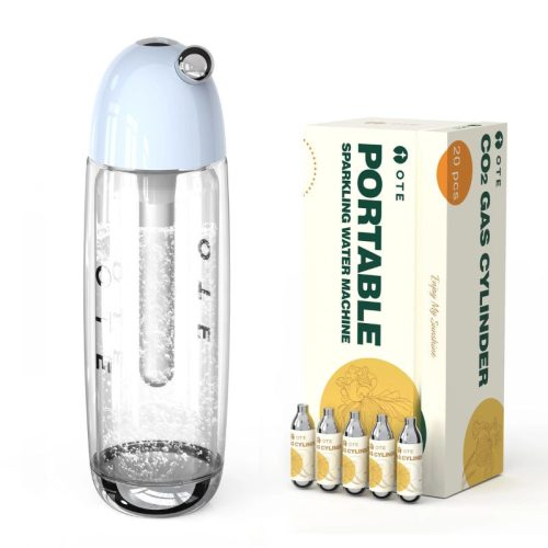 OTE Tragbare Getränkemaschine – mit 20 CO2-Kartuschen, blau, 450 ml