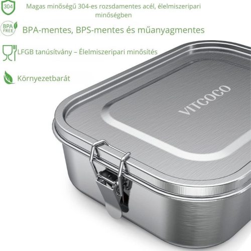 VITCOCO Auslaufsicherer Bento-Lebensmittelbehälter aus Edelstahl, 1400 ml, Farbe: Silber