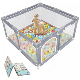   Tenckat Baby tragbarer Laufstall mit Haustiermatratze 130x130x68cm