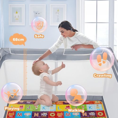 Tenckat Baby tragbarer Laufstall mit Haustiermatratze 130x130x68cm