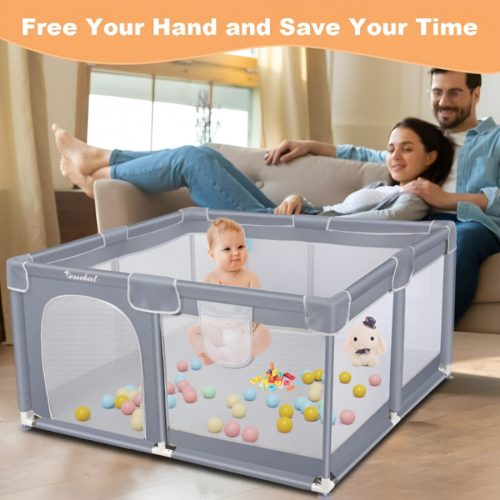 Tenckat Baby tragbarer Laufstall mit Haustiermatratze 130x130x68cm