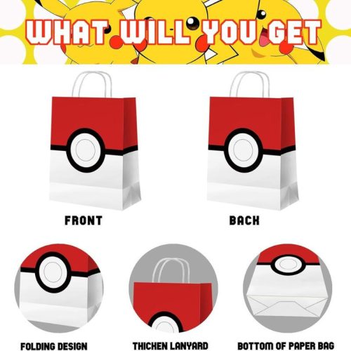 Azyre 16-teiliges Geburtstagsgeschenktüten-Set mit Pokemon-Ball-Motiven für Kinder