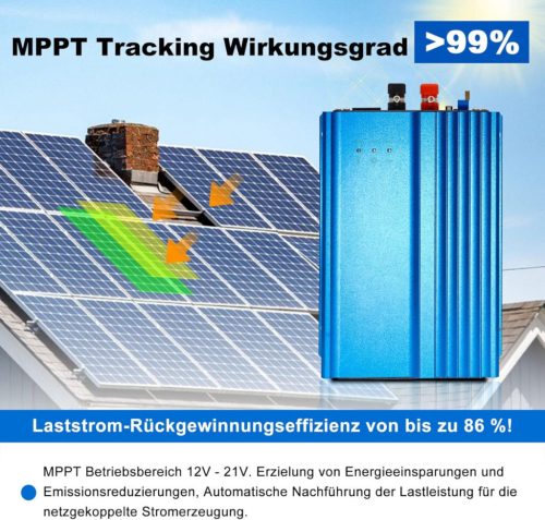 ARCELI 500 W 12 V netzgekoppelter Solar-Wechselrichter – MPPT-Mikro-Wechselrichter, PV-Wechselrichter (blau)
