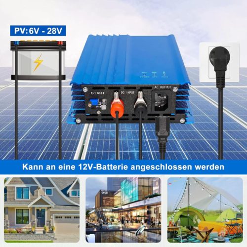 ARCELI 500 W 12 V netzgekoppelter Solar-Wechselrichter – MPPT-Mikro-Wechselrichter, PV-Wechselrichter (blau)