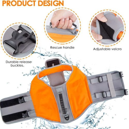 Ownpets Aufblasbare Hundeschwimmweste, XL - Orange - Grau