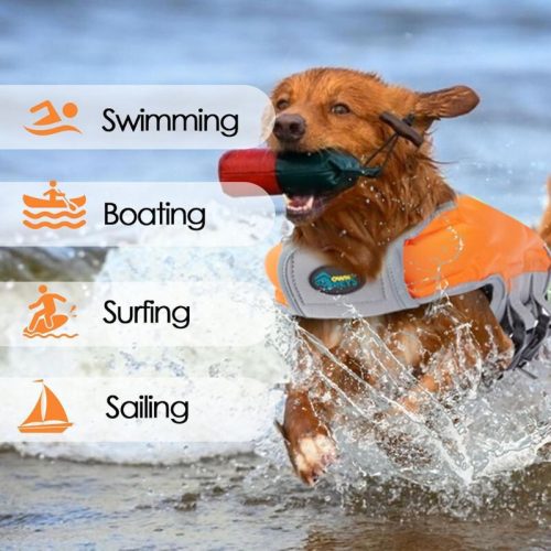 Ownpets Aufblasbare Hundeschwimmweste, XL - Orange - Grau