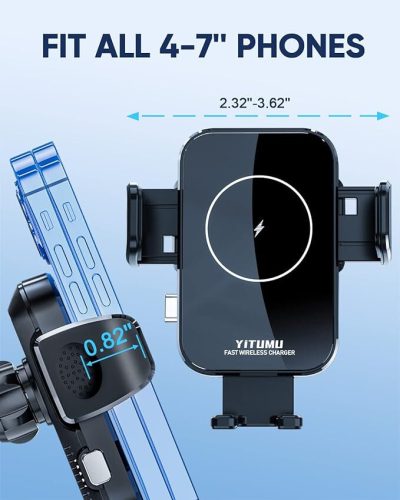 Yitumu A26 Kabelloses 15-W-Qi-Auto-Telefonladegerät mit an der Lüftungsöffnung montiertem Telefonhalter