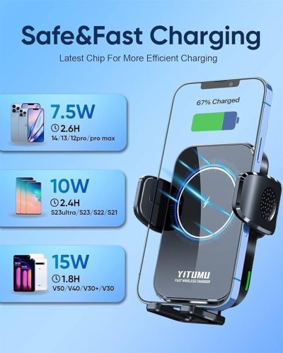 Yitumu A26 Kabelloses 15-W-Qi-Auto-Telefonladegerät mit an der Lüftungsöffnung montiertem Telefonhalter