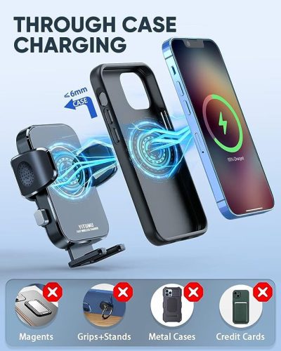 Yitumu A26 Kabelloses 15-W-Qi-Auto-Telefonladegerät mit an der Lüftungsöffnung montiertem Telefonhalter