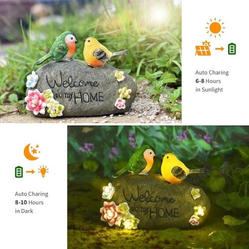 JeeYee Outdoor Bird Solar Dekolampe mit der Aufschrift „Welcome to My Home“.
