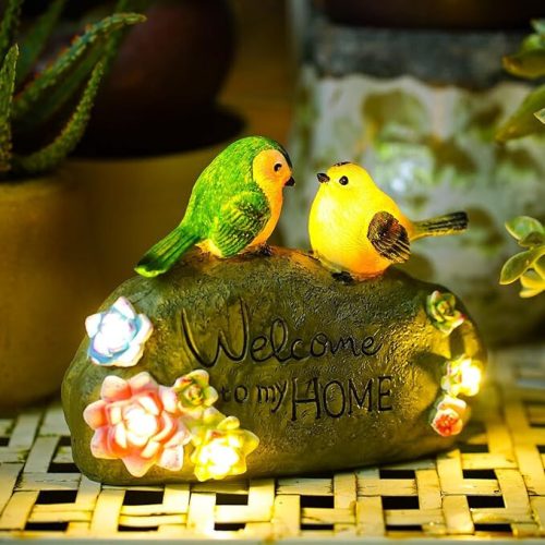 JeeYee Outdoor Bird Solar Dekolampe mit der Aufschrift „Welcome to My Home“.