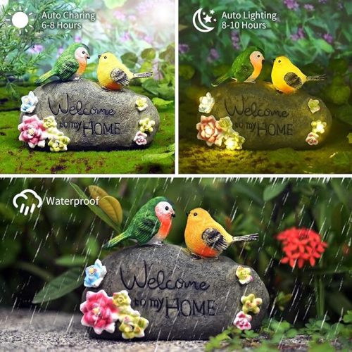 JeeYee Outdoor Bird Solar Dekolampe mit der Aufschrift „Welcome to My Home“.