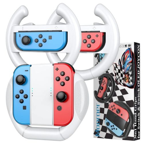 Mooroer Nintendo Switch & OLED-Rennlenkrad und Joy-Con-Griff – Weiß