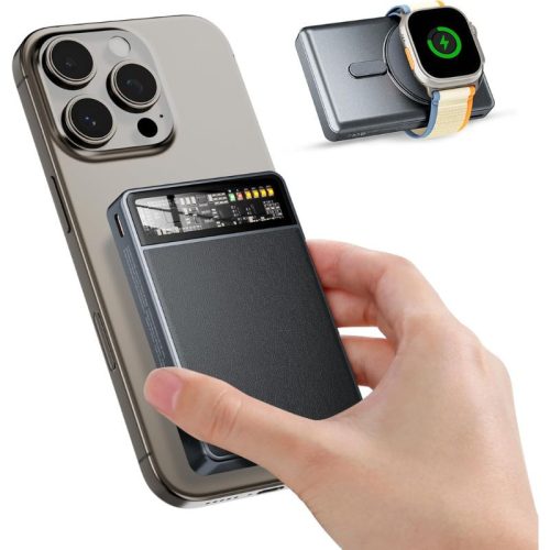 KPON Magnetische Powerbank 10000 mAh mit Magsafe iPhone- und Apple Watch-Ladegerät - Carbon Black