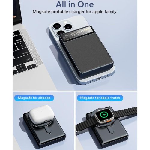 KPON Magnetische Powerbank 10000 mAh mit Magsafe iPhone- und Apple Watch-Ladegerät - Carbon Black