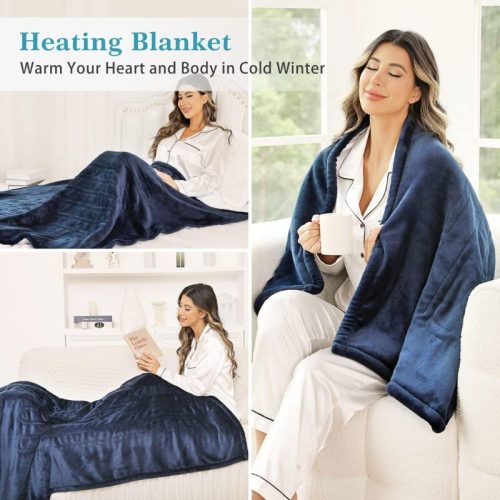 OneAmg Elektrische Heizdecke – Flanell-Heizdecke 160 × 180 cm, Blau