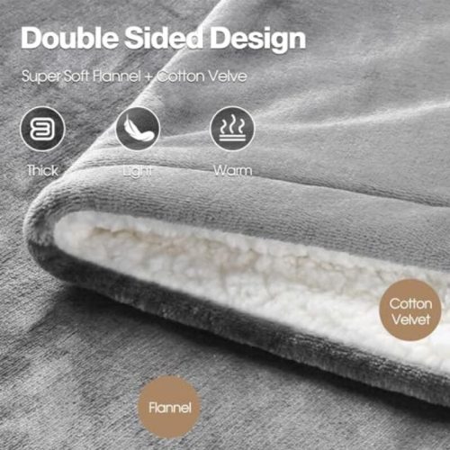 OneAmg Elektrische Heizdecke – Flanell-Heizdecke 160 x 180 cm, Grau