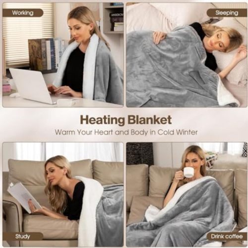 OneAmg Elektrische Heizdecke – Flanell-Heizdecke 160 x 180 cm, Grau