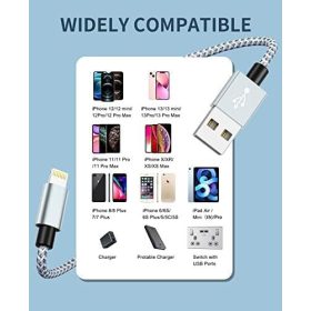   iPhone Ladegerät geflochtenes Nylon 3 Stück: 1m + 2 m/2 Stück (weiß-grau)