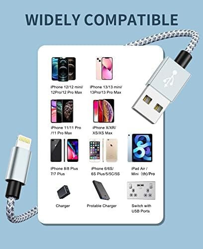 iPhone Ladegerät geflochtenes Nylon 3 Stück: 1m + 2 m/2 Stück (weiß-grau)