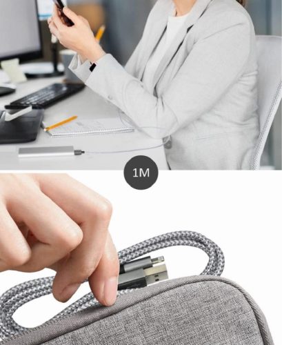 iPhone Ladegerät geflochtenes Nylon 3 Stück: 1m + 2 m/2 Stück (weiß-grau)