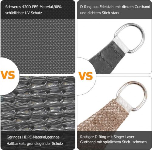 SunnestLife Wasserdichtes, UV-beständiges, dreieckiges Sonnensegel 6x6x6m (Grau)