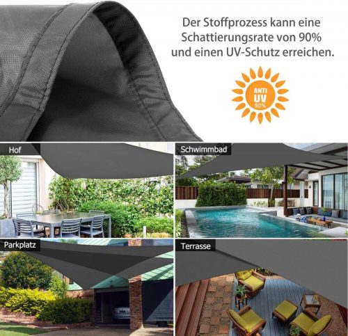 SunnestLife Wasserdichtes, UV-beständiges, dreieckiges Sonnensegel 6x6x6m (Grau)