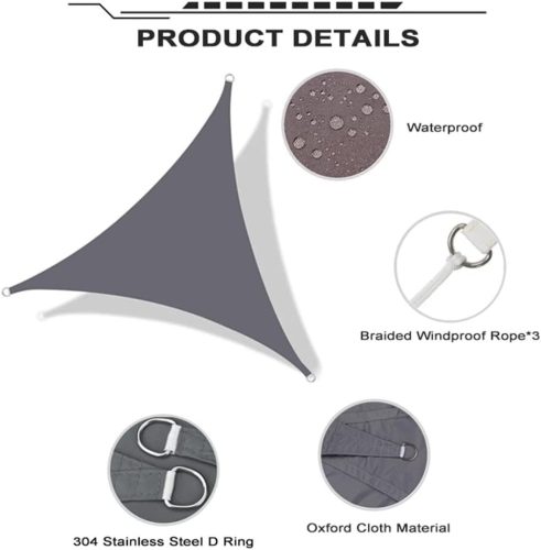 SunnestLife Wasserdichtes, UV-beständiges, dreieckiges Sonnensegel 6x6x6m (Grau)