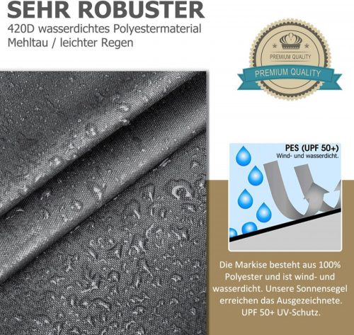 SunnestLife Wasserdichtes, UV-beständiges, rechteckiges Sonnensegel 2x2m (Braun)